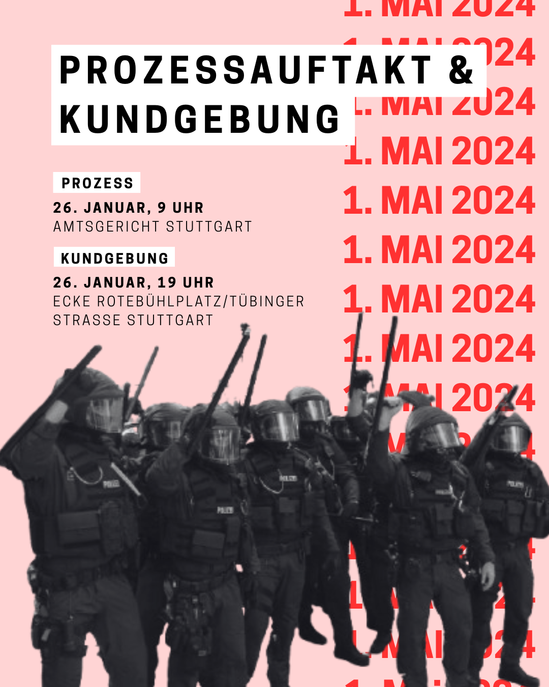 Prozessbegleitung und Kundgebung zum Start der 1.Mai Prozesse am 26.01