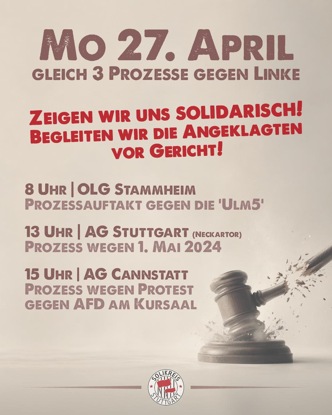3 Prozesse gegen Linke am 27.04.